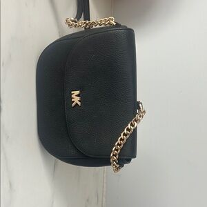 Michael Kors Black Crossbody Bag with Gold Chain Strap and Textured Material